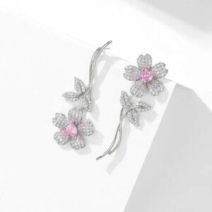 NWT Flower Stud Earrings 14K Gold Plated Cherry Blossom CZ Fairy Feminine
